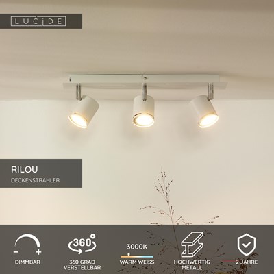 Lucide RILOU - Deckenstrahler - LED Dim. - GU10 - 3x5W 3000K - Weiß
